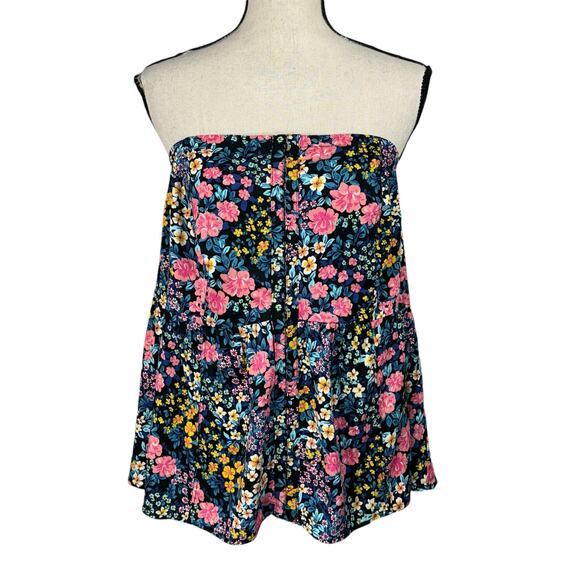 Torrid SZ 0 (Large) Challis Lace-Up Back Corset Top Floral Strapless Smocked New - Picture 3 of 12